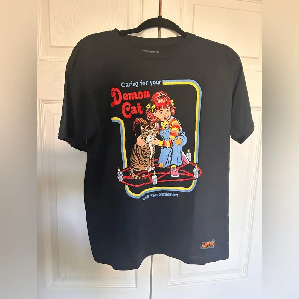 Black Demon Cat Graphic T-Shirt